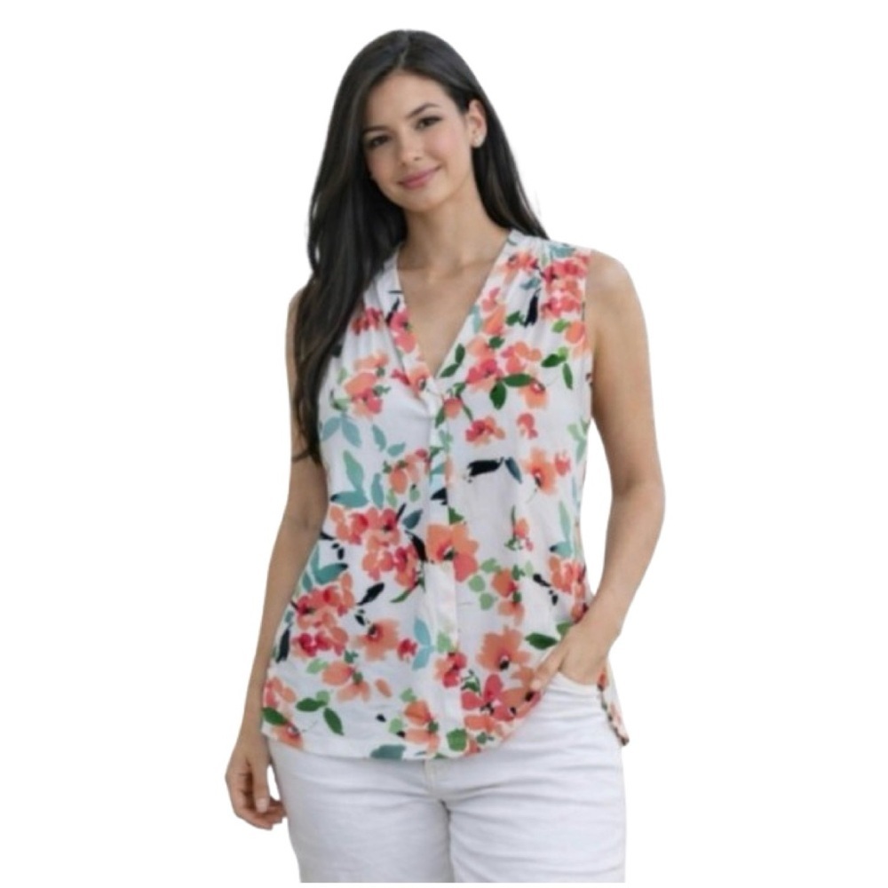 Calvin Klein White Sleeveless Floral Blouse